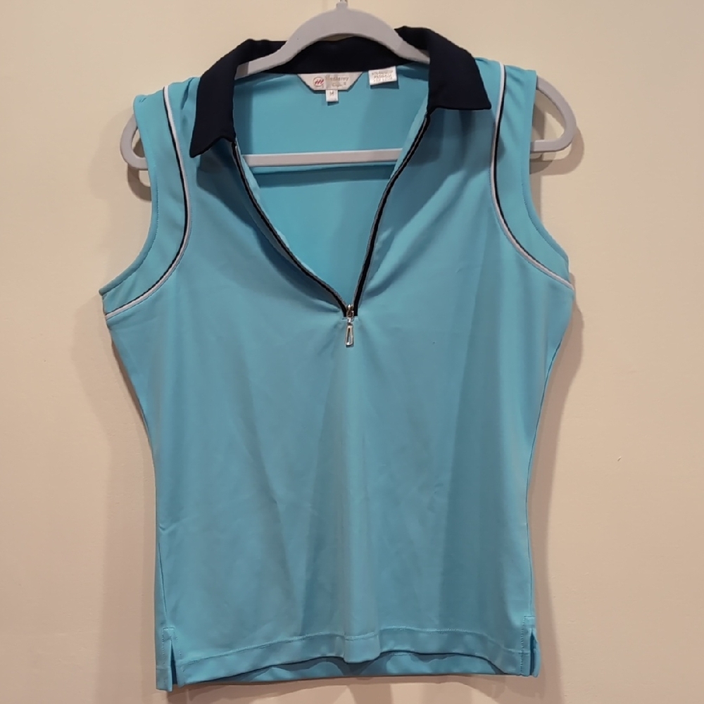 Stylish Aqua Zip-Up Tank Top